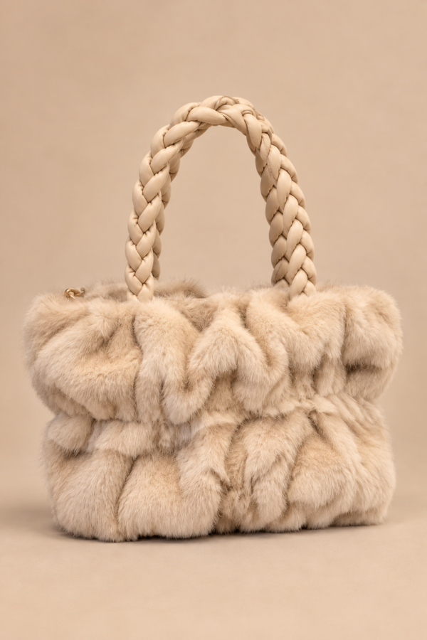 borsa in pelliccia con manici intrecciati