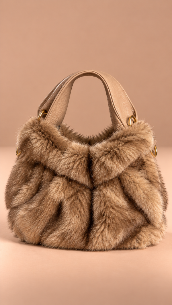borsa in pelliccia e manico dorato