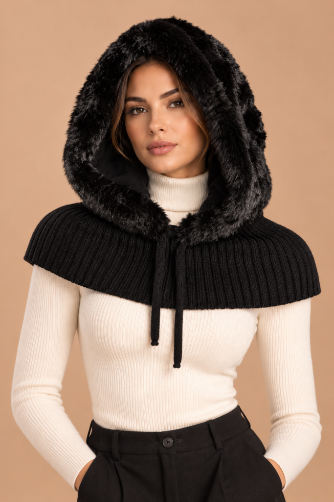 ritratto moda con cappuccio in pelliccia nera (1)